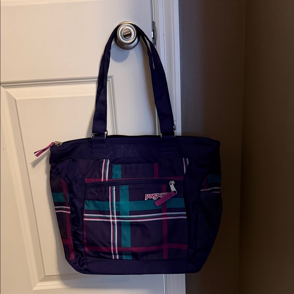 Jansport Purple Plaid Tote with Teal & Magenta Accents